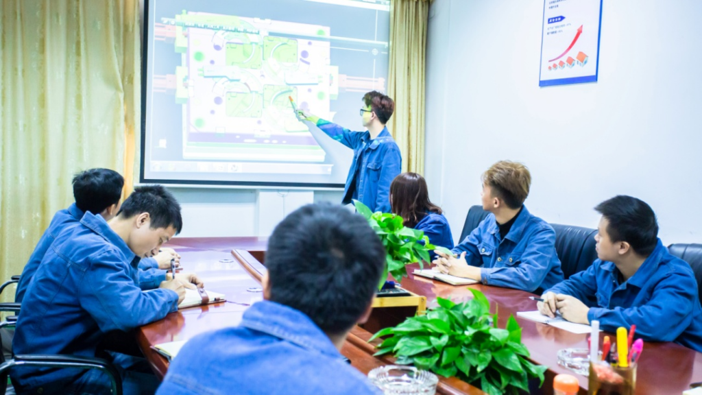 Engineering team reviewing a project